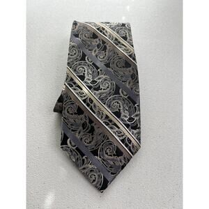 Platinum Designs Black, Gray, Brown Striped/Floral Pattern 100% Silk Tie NWOT